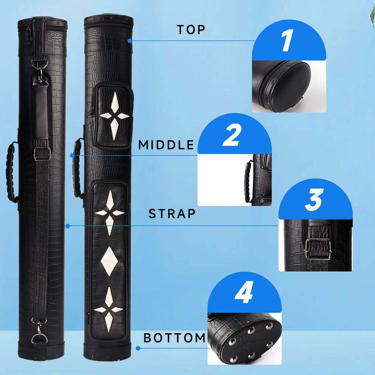 2x2 Oval Pool Cue Case Holds 2 Butts & 2 Shafts – Hard Leatherette 34in x 4.75in
