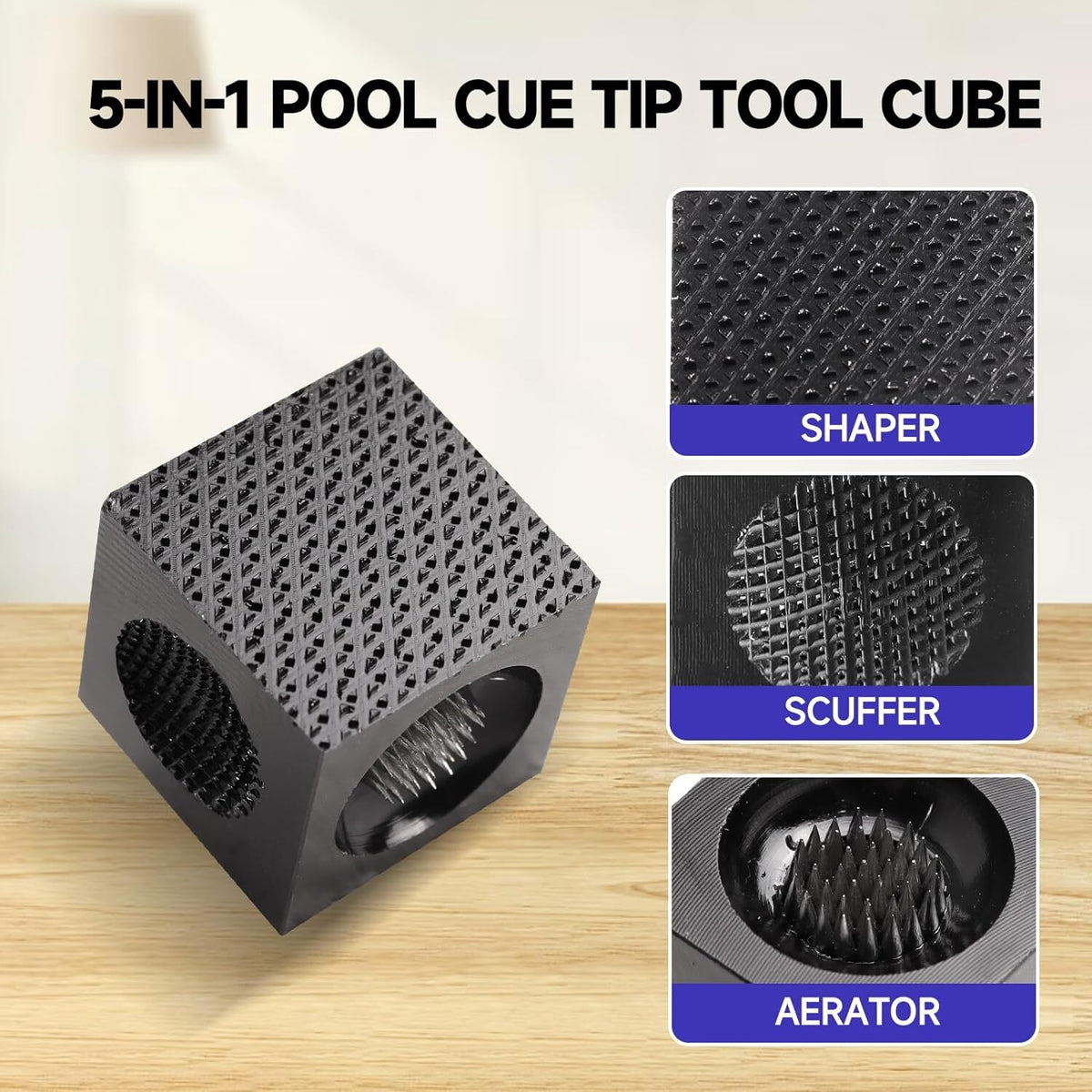 5-in-1 Pool Cue Tip Tool Cube – Scuff, Shape, Aerator & Pin Accessory