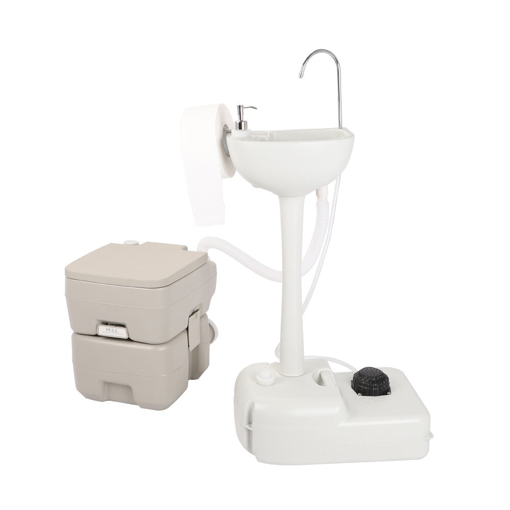 Portable Toilet with Sink and Hand Washing Station - Camping WC 20L Flush