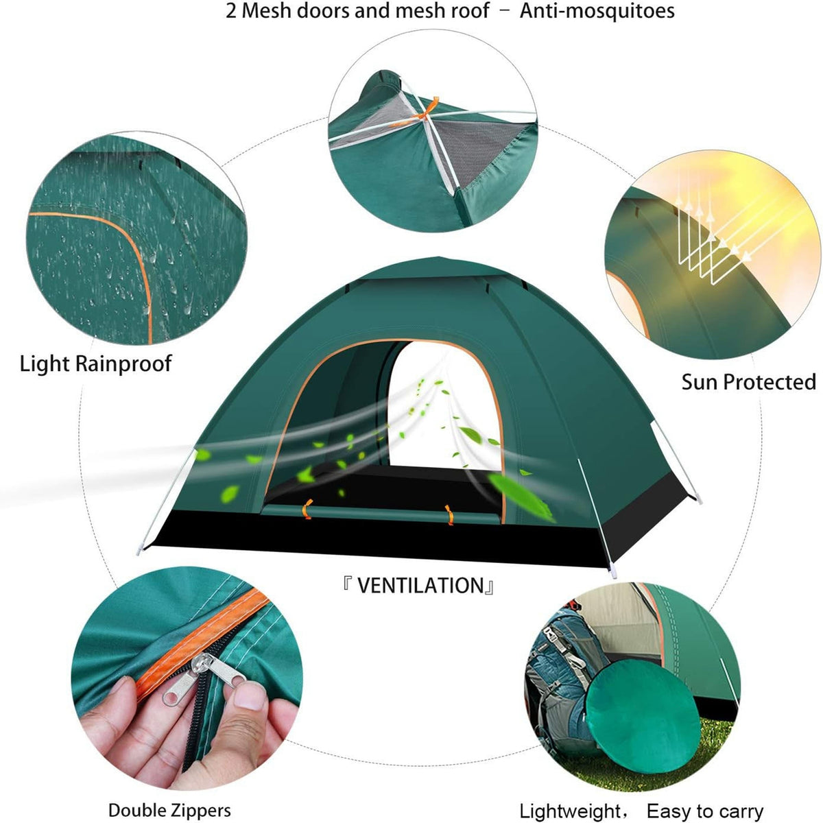 Portable Waterproof Instant Pop Up Tent for 2-3 People Outdoor Camping