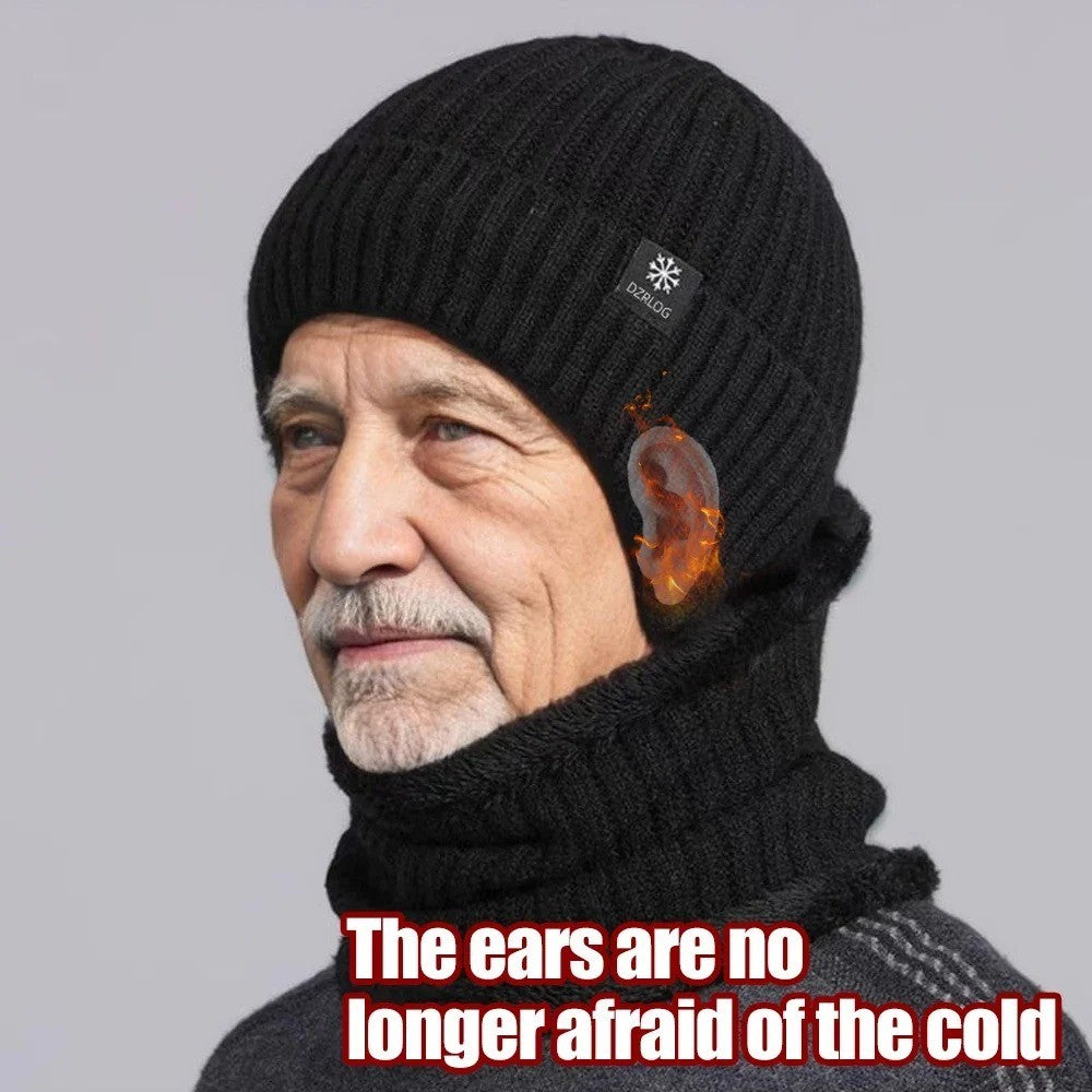 Men's Winter Knitted Beanie Hat with Faux Fur Lining Windproof Cap