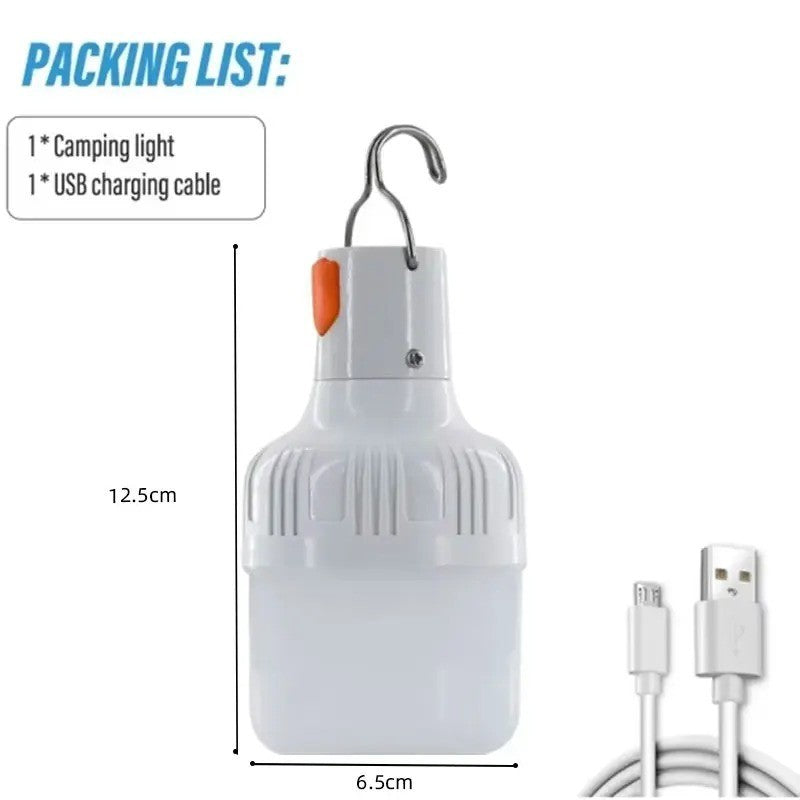 60W USB Rechargeable LED Camping Lantern - Portable Emergency Light with Hook