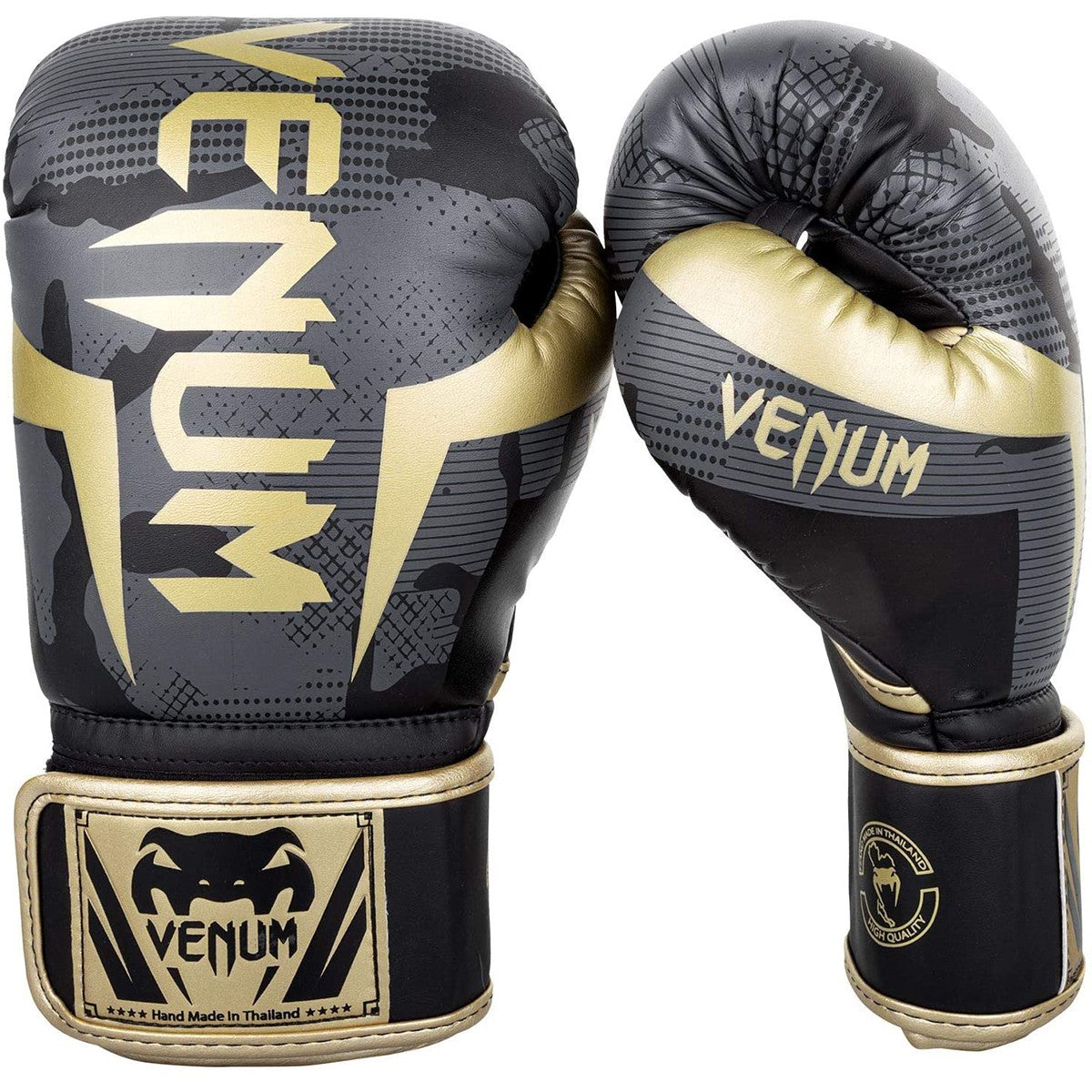 Training Boxing Gloves with Hook and Loop Closure - Dark Camo & Gold