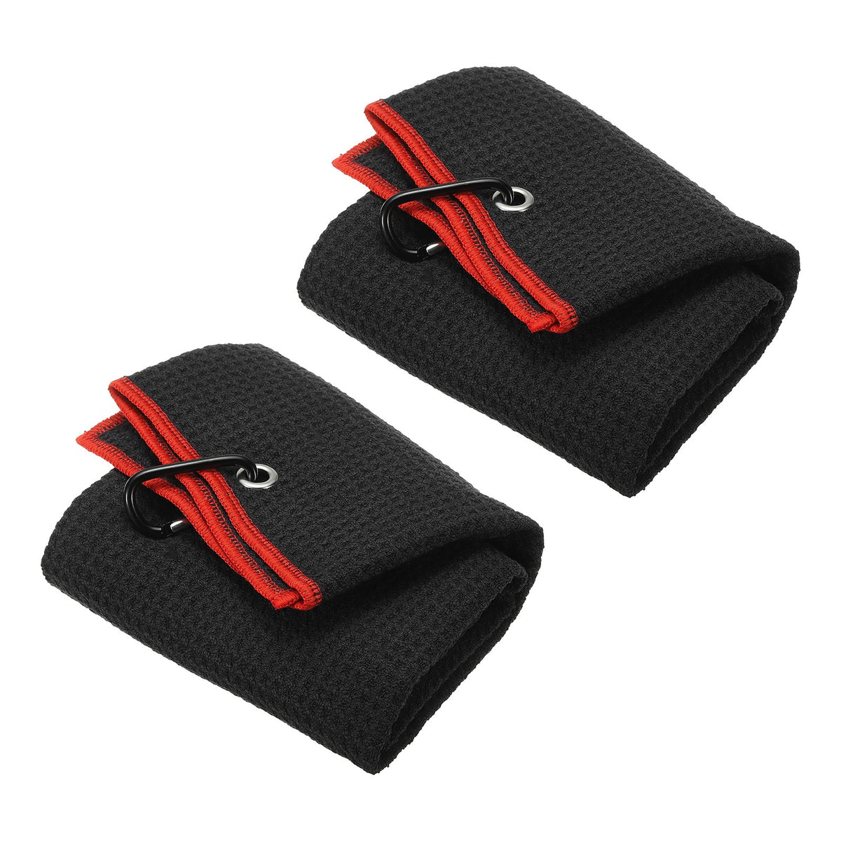 Golf Towel Set 2 Pack Microfiber Waffle Pattern Tri-Fold Towels Black