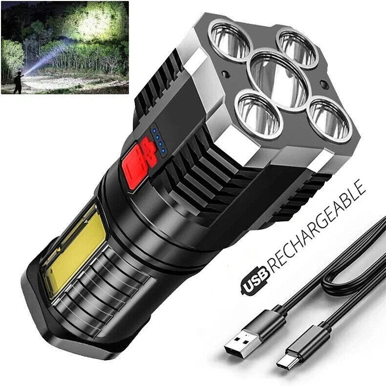 Super Bright LED Tactical Flashlight USB Rechargeable Outdoor Lamp