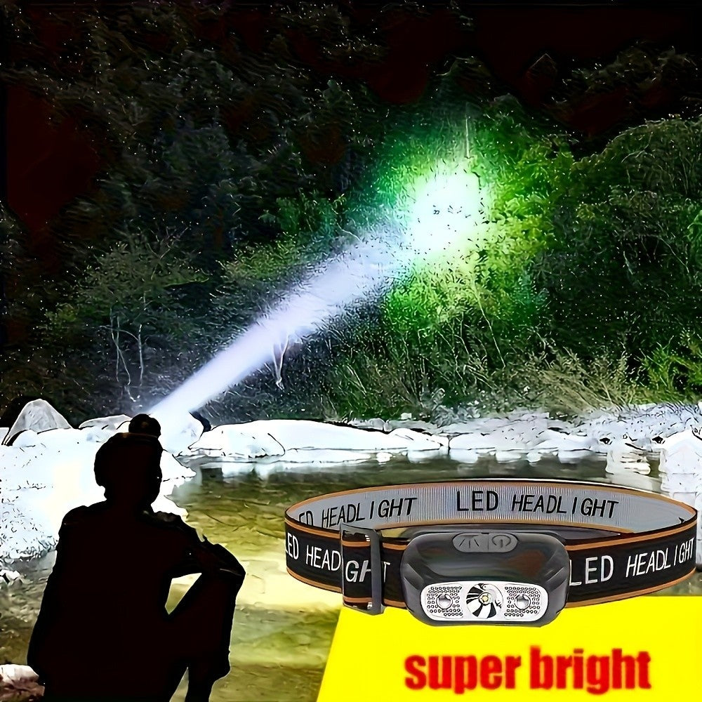 Rechargeable LED Headlamp with Wave Sensor Waterproof Outdoor Head Light