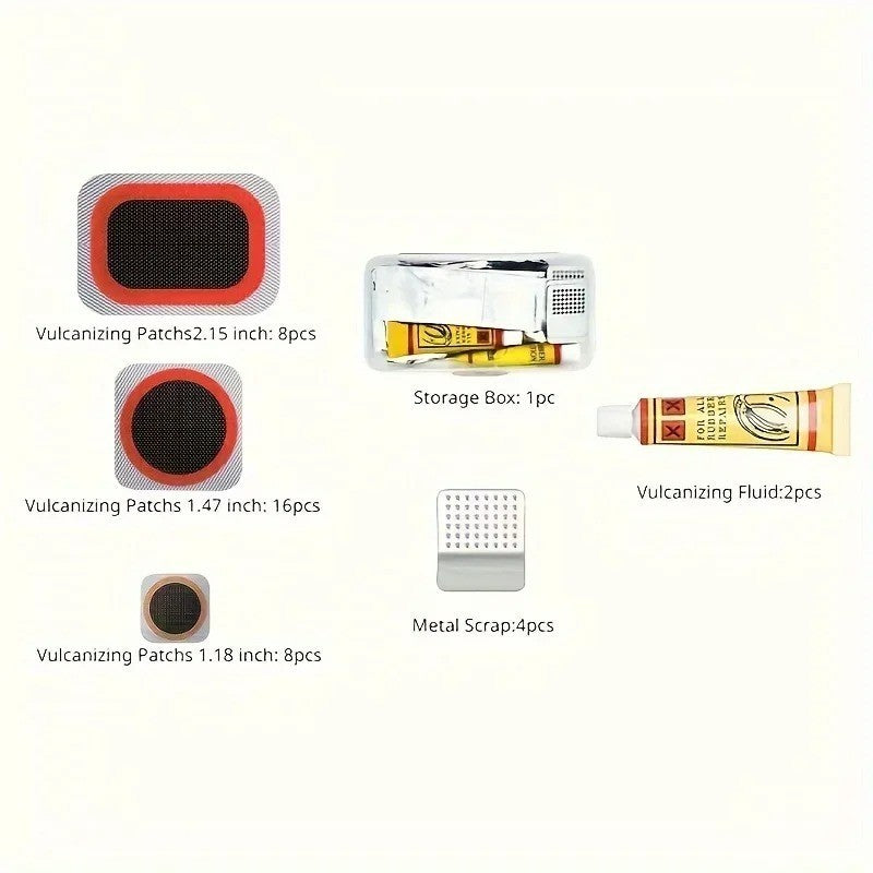 Bike Tire Repair Kit with Vulcanizing Patches and Repair Tools - Multiple Types