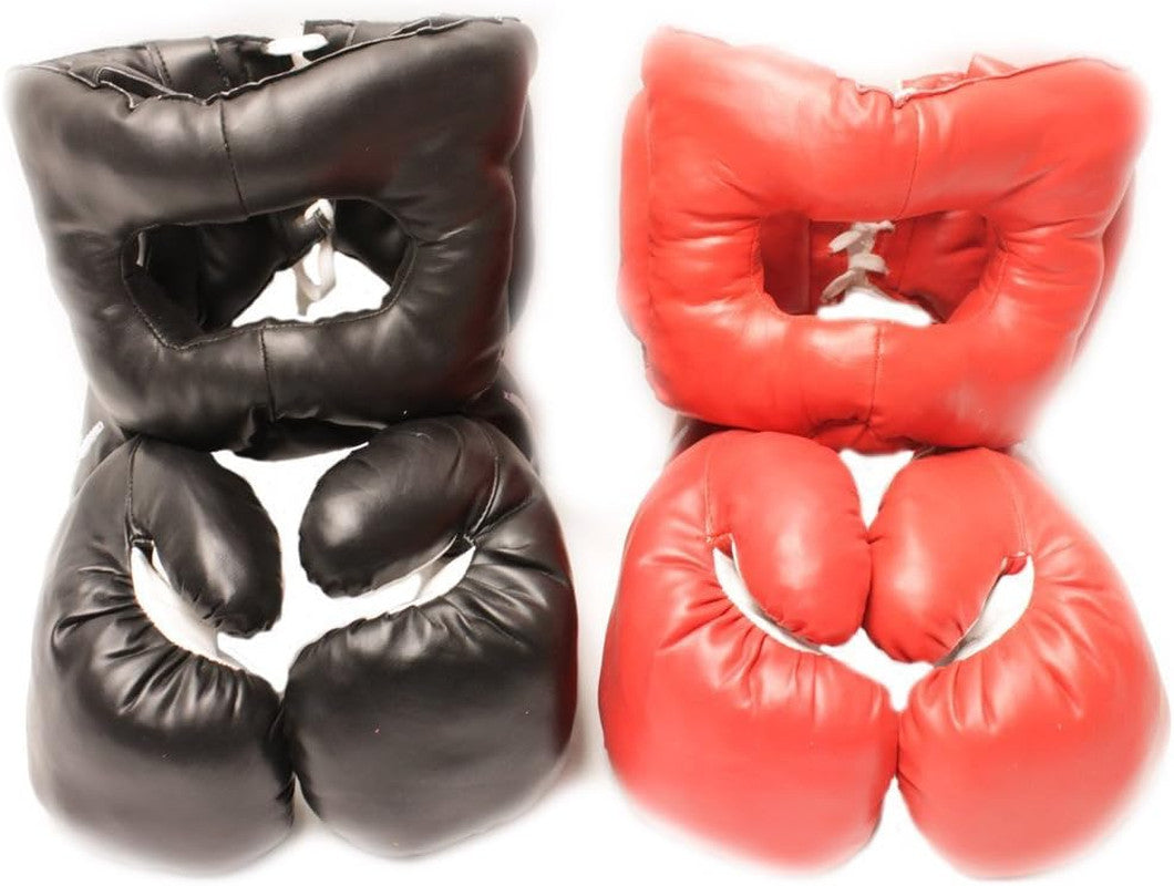 16Oz Boxing Gloves and Headgear Set - Adult Sparring Gear, Black & Red