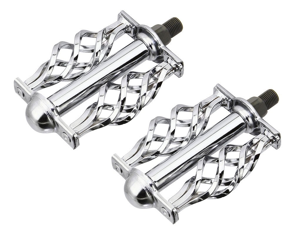 Vintage Lowrider Steel Bicycle Pedals with Cage - Chrome 1/2 Inch
