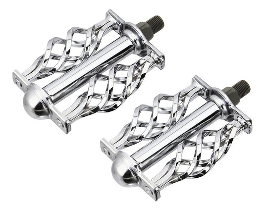 Vintage Lowrider Steel Bicycle Pedals with Cage - Chrome 1/2 Inch