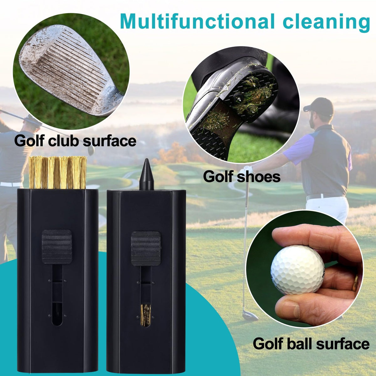 Golf Club Cleaner Brush Set - 4 Pack Portable Groove & Putter Cleaning Tools