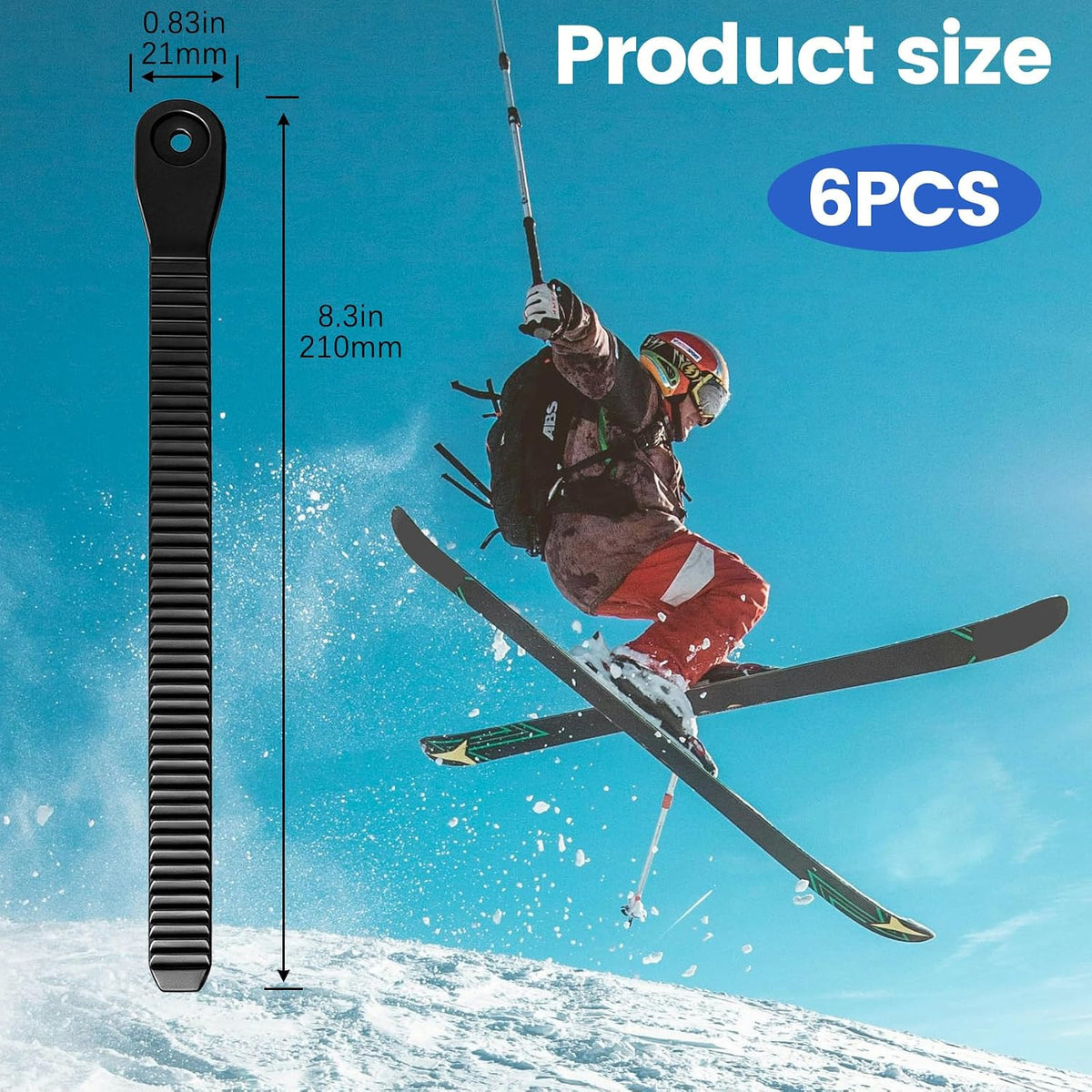 6 Pack Snowboard Binding Ladder Straps - Black ABS Adjustable Ski & Snowboard Accessories