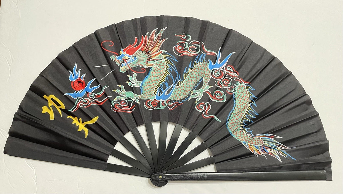 Martial Arts Training Fan - Black Plastic Kung Fu Tai Chi Exercise Fan - 13 Inch