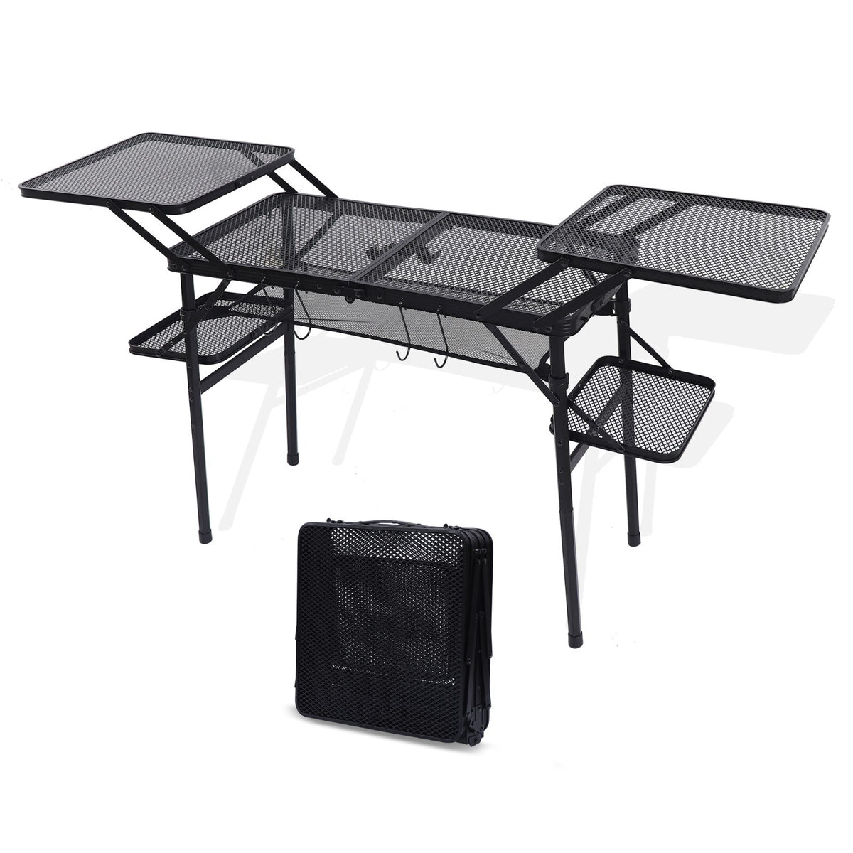 Portable Camping Folding Table with Side Shelves and Storage