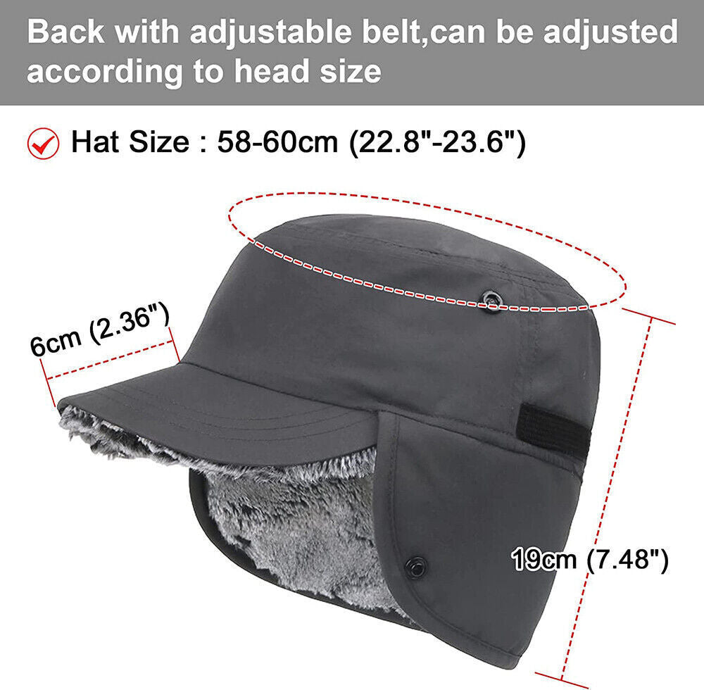 Men's Winter Windproof Ski Hat with Earflaps & Brim - Water-Resistant, Warm