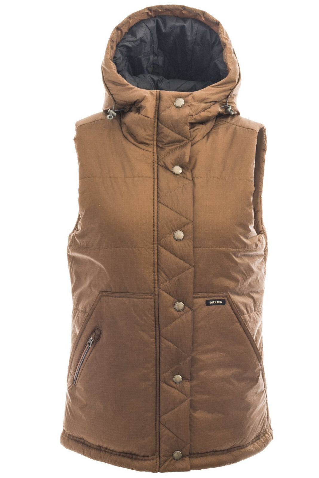 Women's Quilted Vest - Brown, Large, Eco-Friendly Nylon with Adjustable Hood