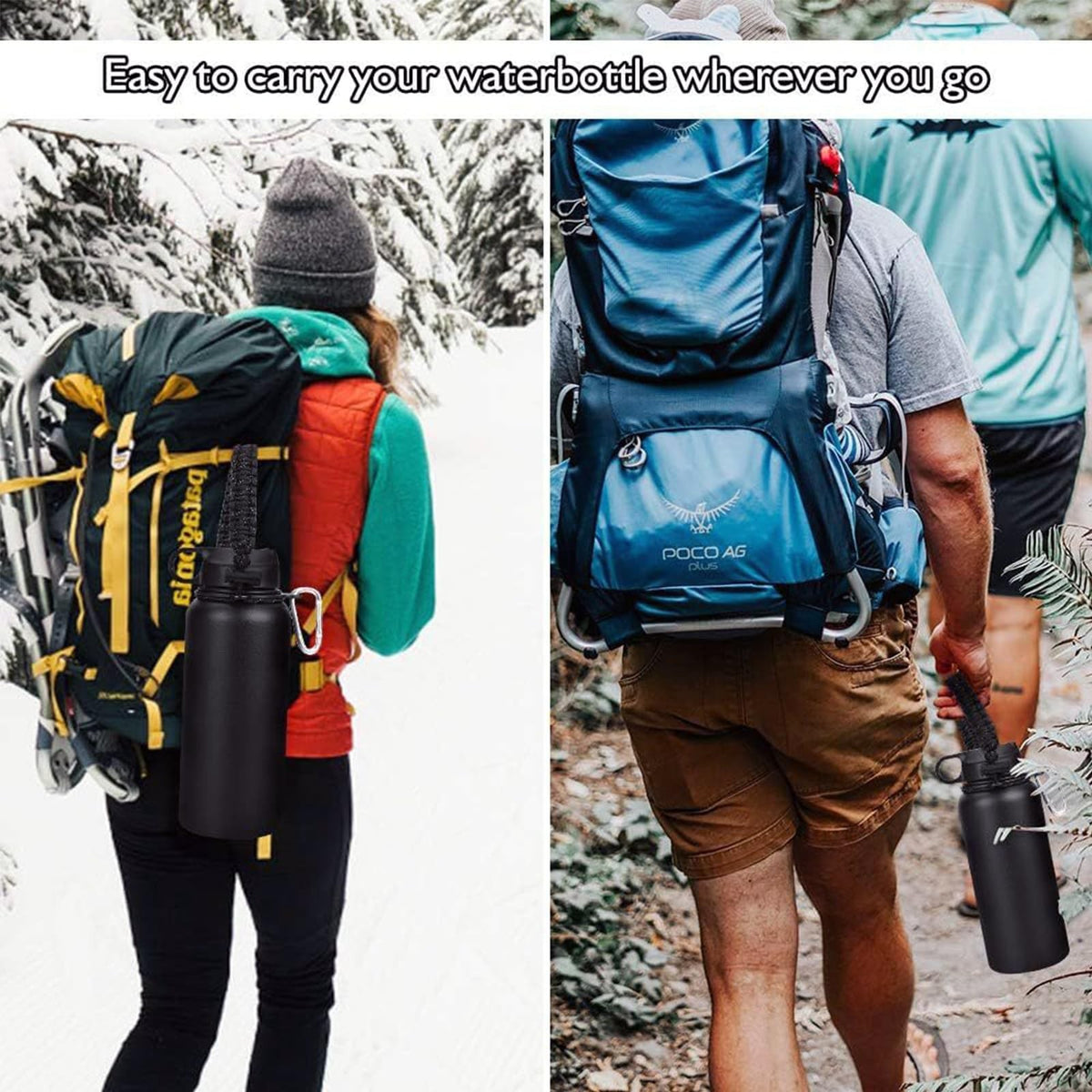 Paracord Water Bottle Handle Strap for Wide Mouth Bottles - Hiking Camping