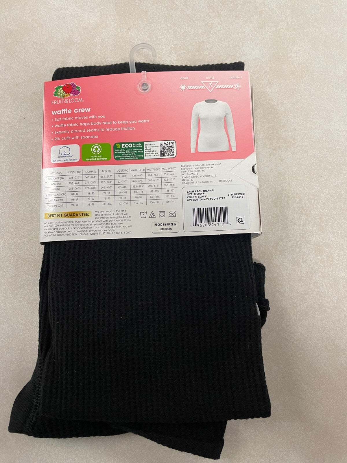 Women's Thermal Waffle Crew Neck Top Size S Black - Comfortable & Cozy