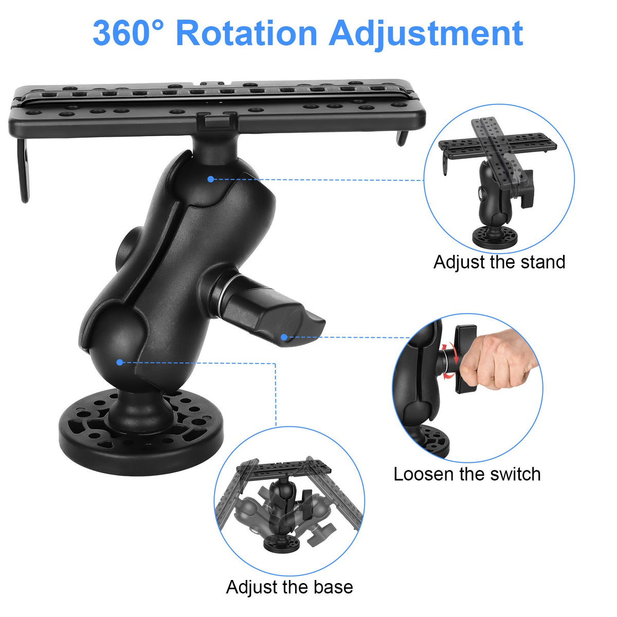 360° Fish Finder Mount with Quick Release and 60° Tilt for Marine GPS Devices