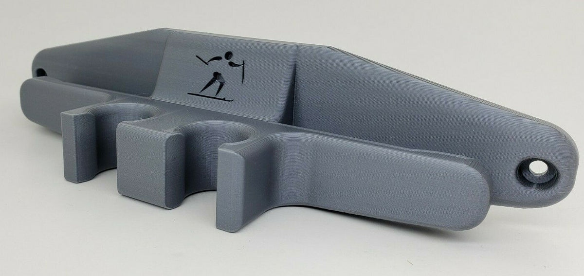 3D Printed Ski Wall Mount Holder Silver PLA Plastic | Ski Equipment Organizer