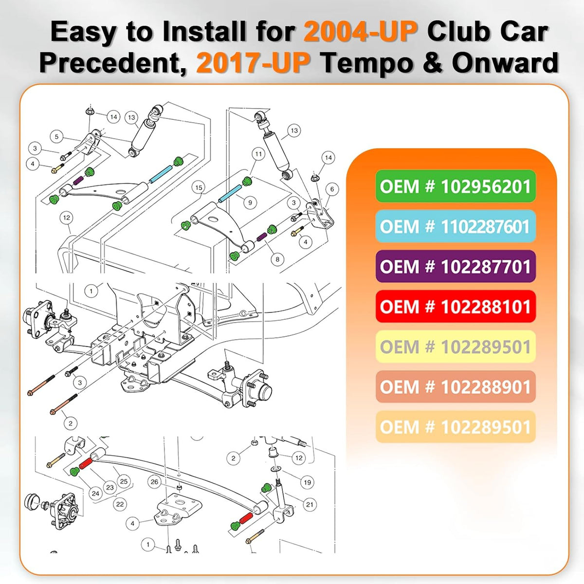 Golf Cart Front Bushing Kit for Club Car Precedent 2004-Up Suspension