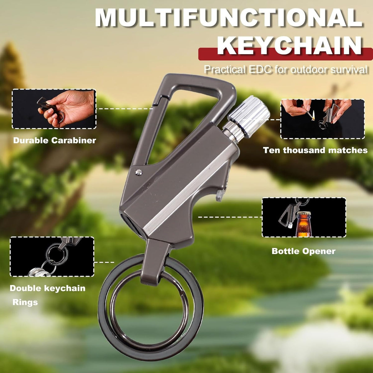 Portable Windproof Waterproof Match Lighter with Keychain Bottle Opener