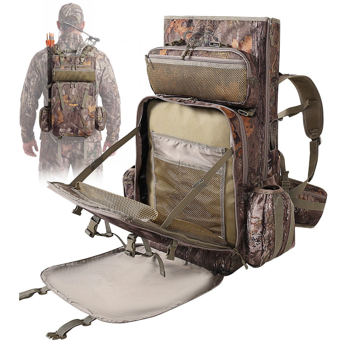 Hunting Backpack with Bow Holder and Quiver | Large Capacity Camo Hunting Bag