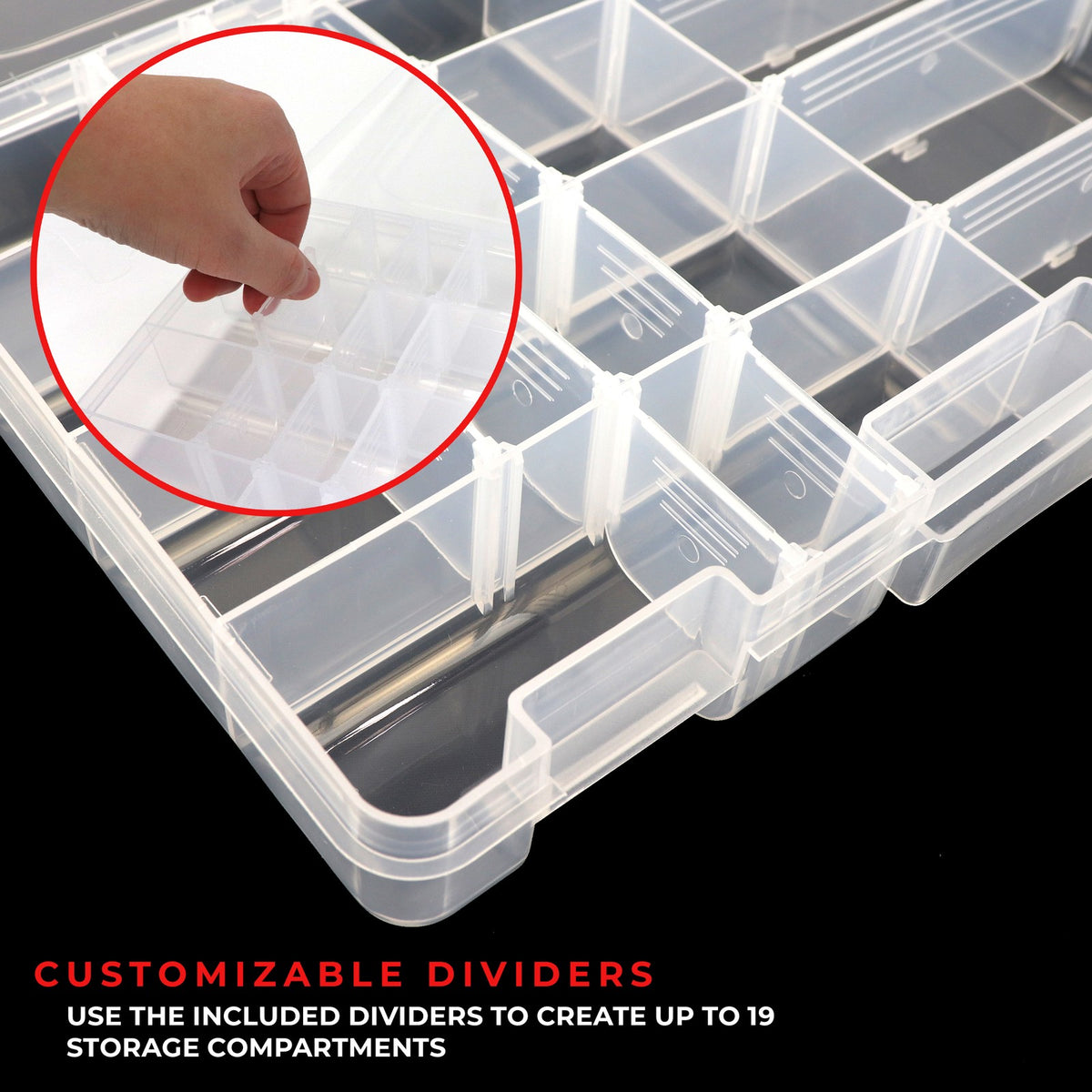 Medium Tackle Box Organizer for Fishing Storage, Clear Plastic, 19 Compartments