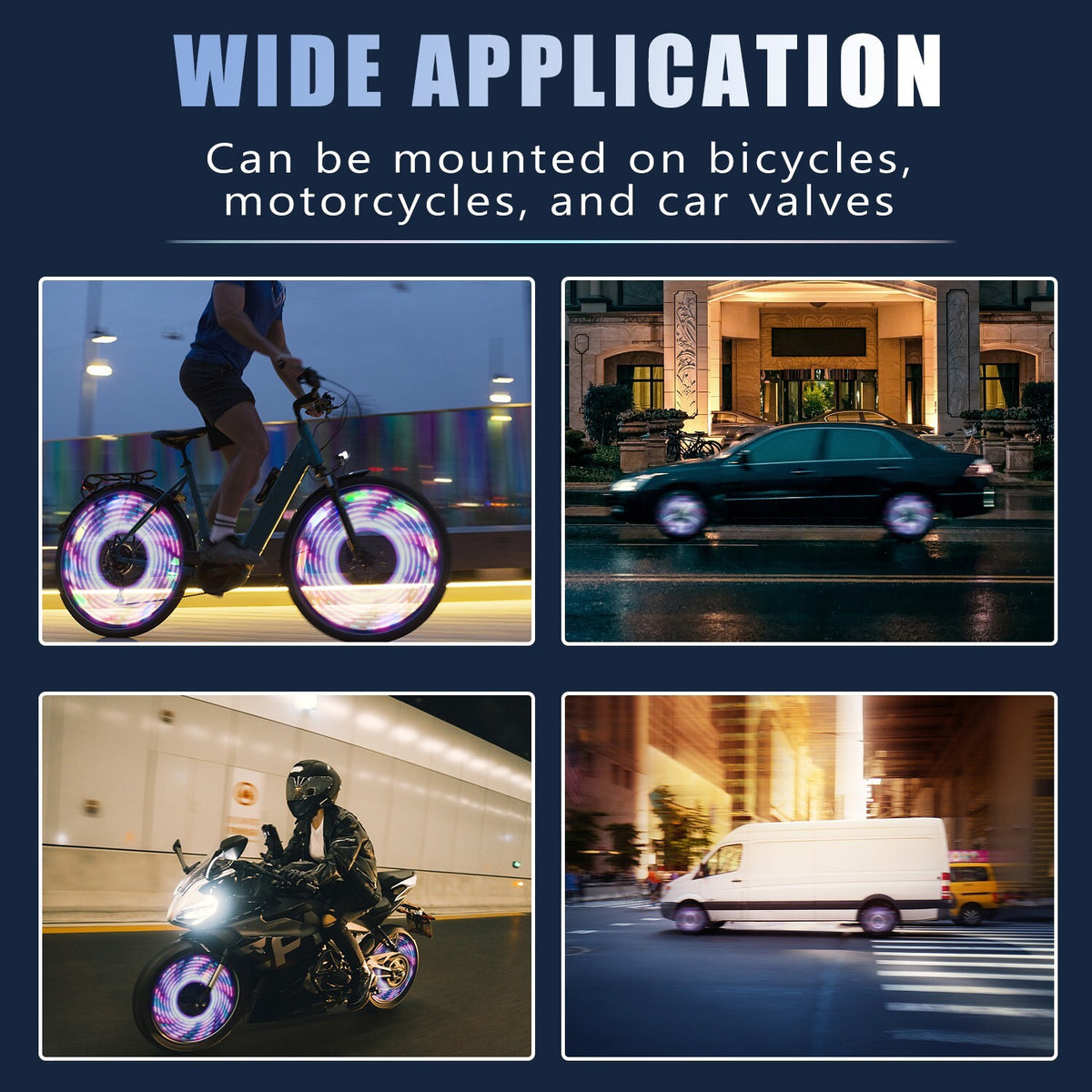 Waterproof LED Bicycle Rim Lights 2 Pack for Wheel Valve with 7 Modes