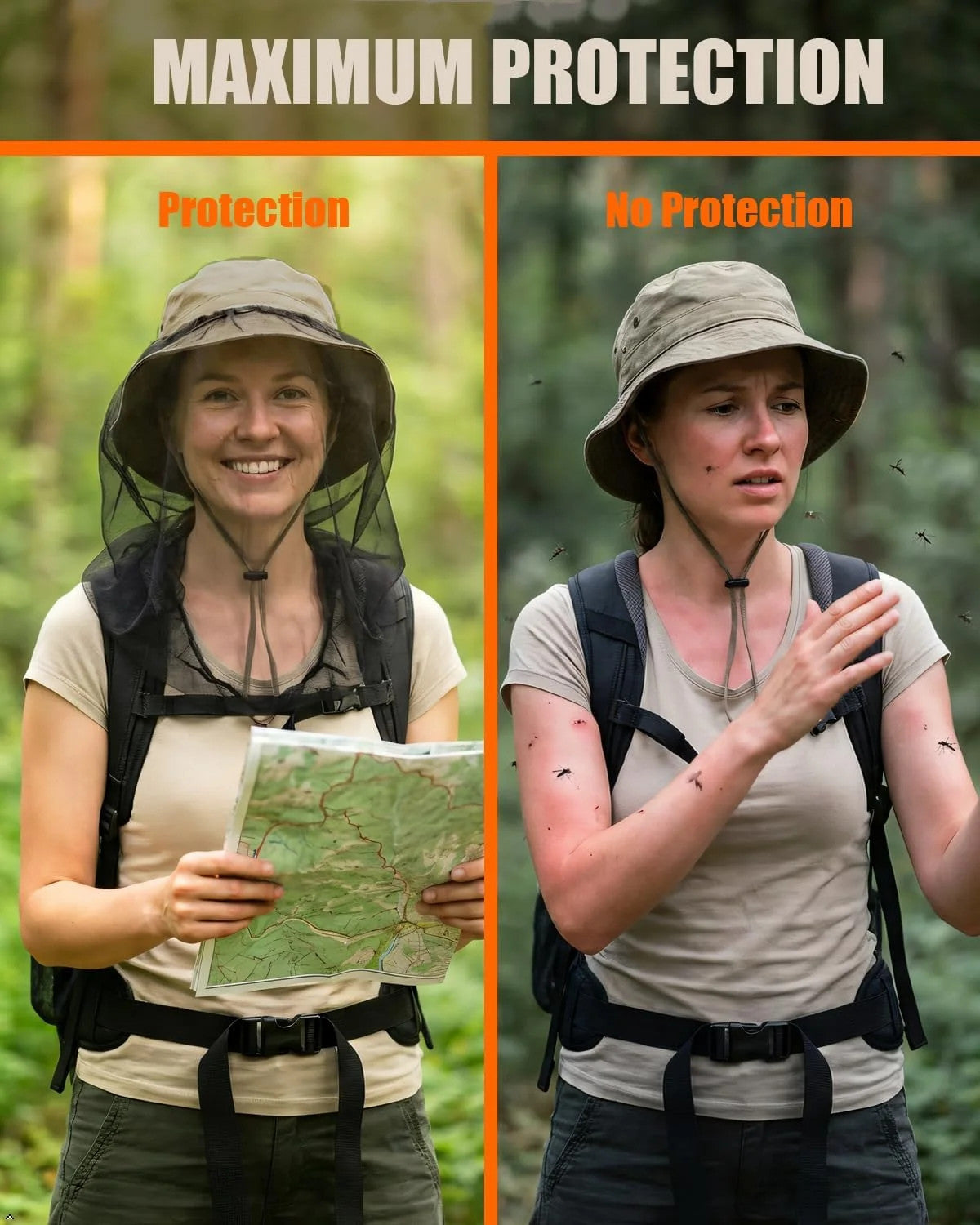 Mosquito Head Net 2 Pack Ultra Fine Ice Silk Breathable Large Mesh for Outdoors