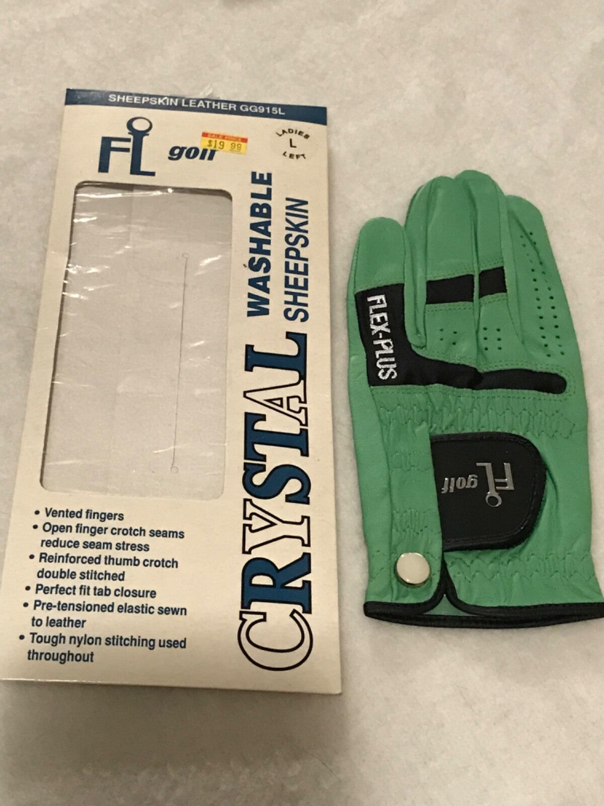 Washable Sheepskin Golf Glove - Left Hand, Large, Green, for Ladies