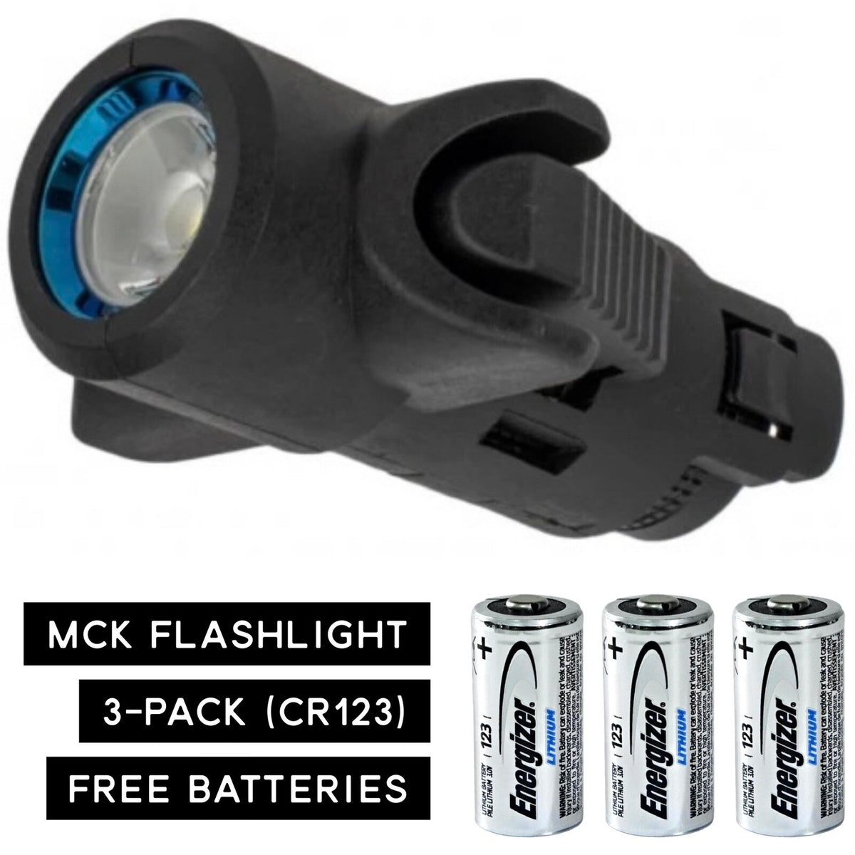 MCK Flashlight with 3 CR123 Batteries for Gens CAA Micro Roni - Black
