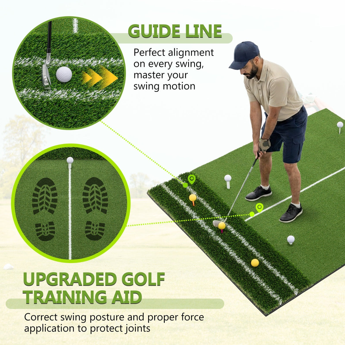 Golf Hitting Mat 5x4 Ft with Alignment Lines, Balls, Tees & Strap - Practice Turf