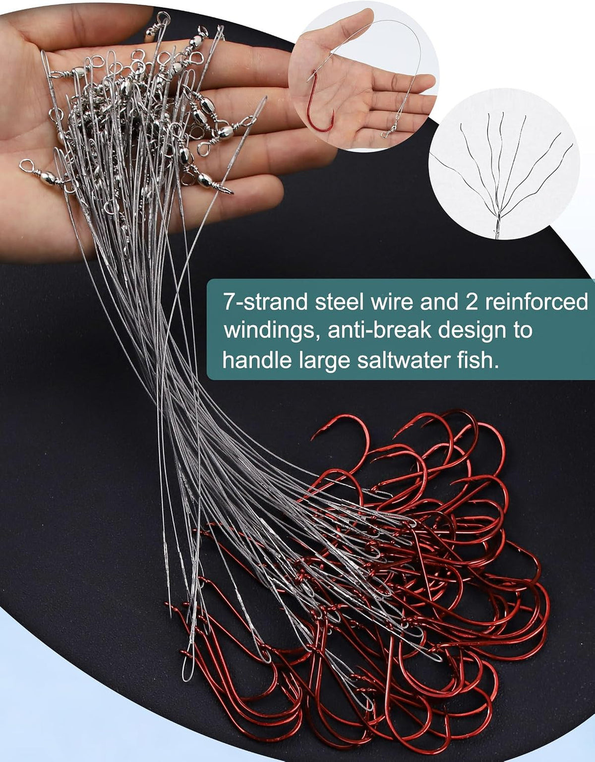 Saltwater Fishing Hooks with Steel Wire Leader 50pcs - Circle Hooks for T toothy Fish