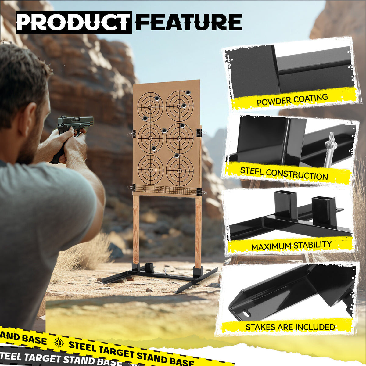 Adjustable Shooting Target Stand Base for Paper and Cardboard Silhouettes