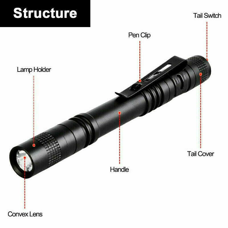 2PCS Mini Small LED Flashlight Penlight with Clip - Super Bright Torch for Pocket