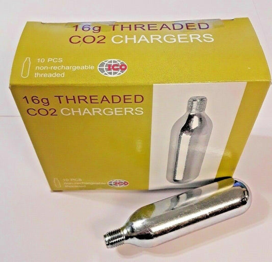 Food-Grade CO2 Cartridges 16g Threaded for Soda & Inflation - ICO Brand