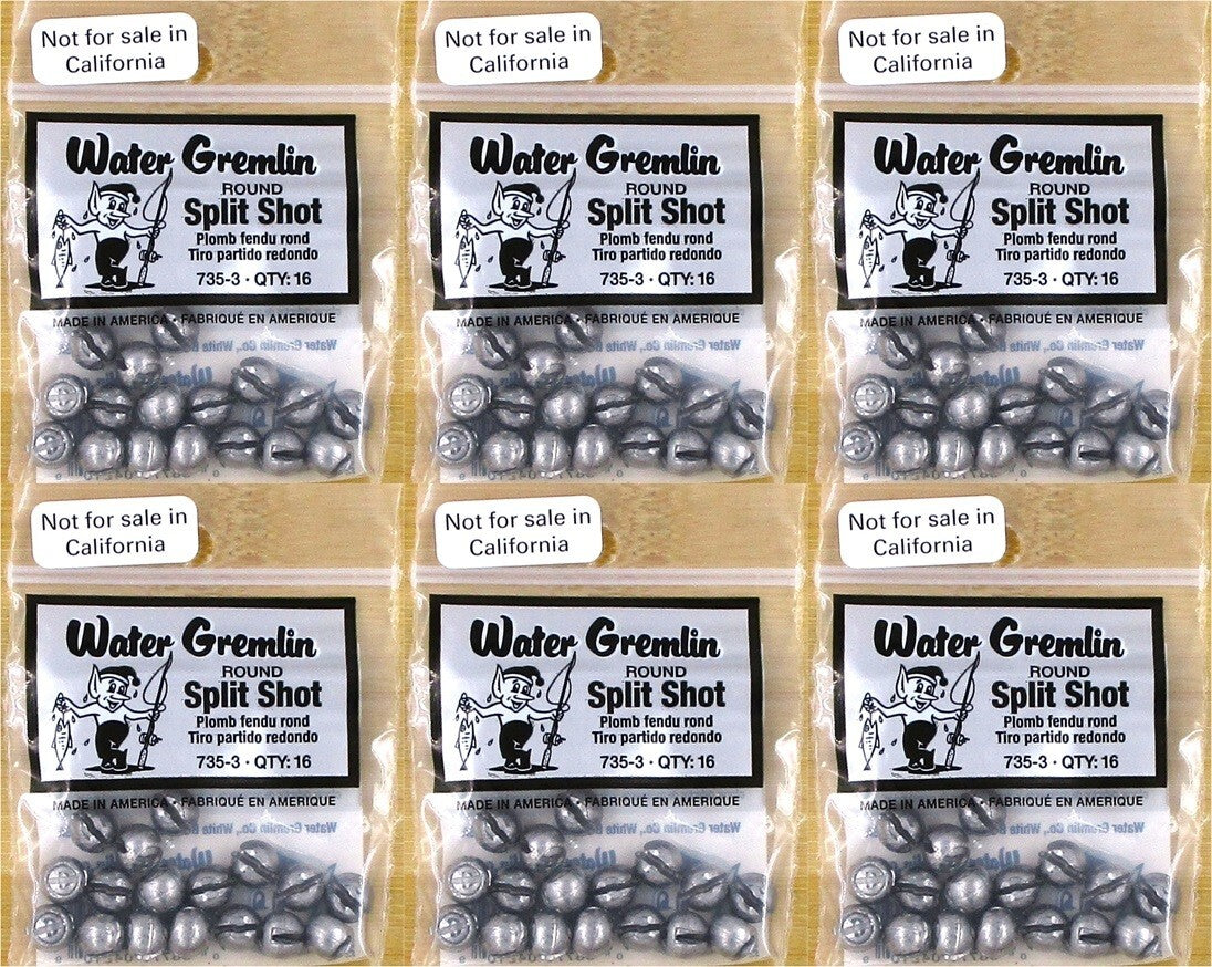 Water Gremlin Round Split Shot Sinkers 735-3 - Pack of 6 for Fishing