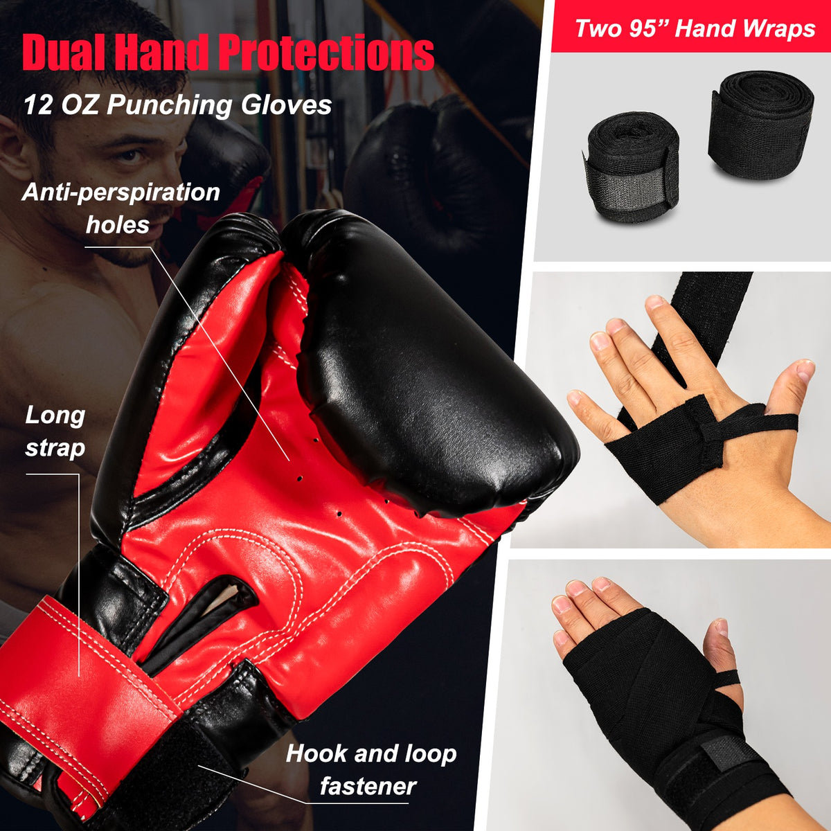 63 lb Punching Bag Set with Gloves and Hand Wraps for MMA Boxing Training