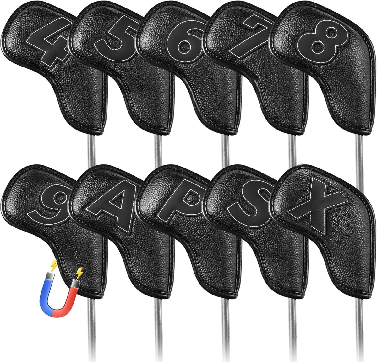 Magnetic Leather Golf Iron Head Covers Set - Durable Club Protection