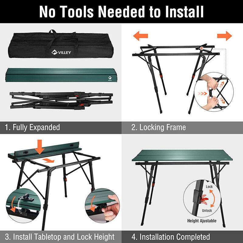Portable Camping Table 35in Adjustable Aluminum Folding Outdoor Table
