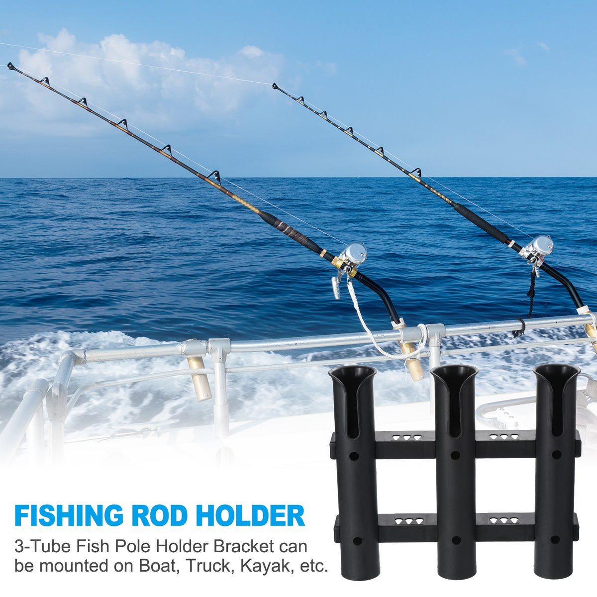 Wall-Mounted Fishing Rod Holder Set - 4 Pieces, Black, Multi-Tool Storage