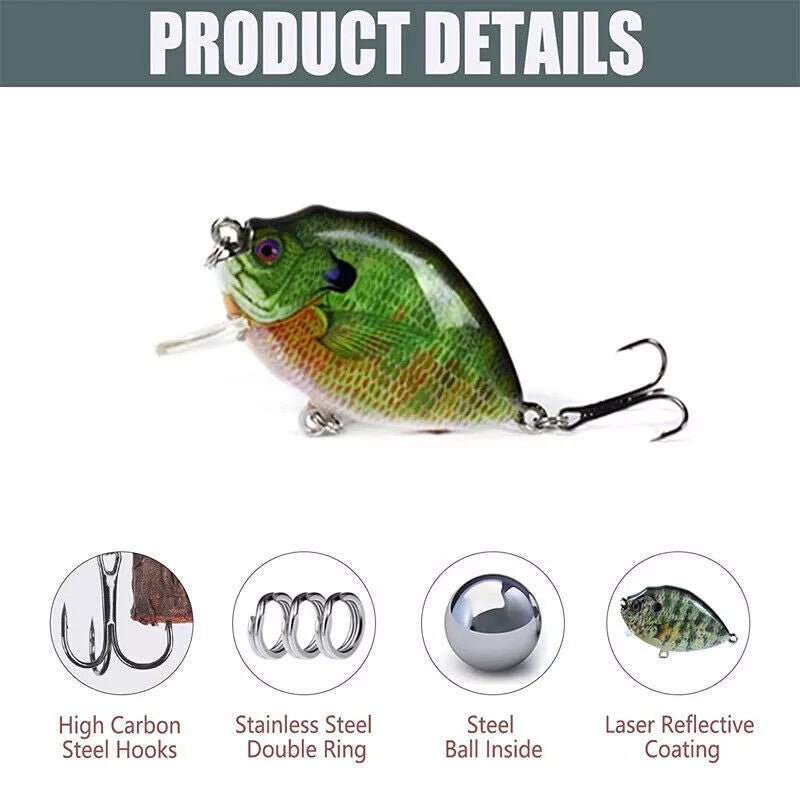 Artificial Fishing Crankbait Lure Set for Bass and Predatory Fish - 5Pcs