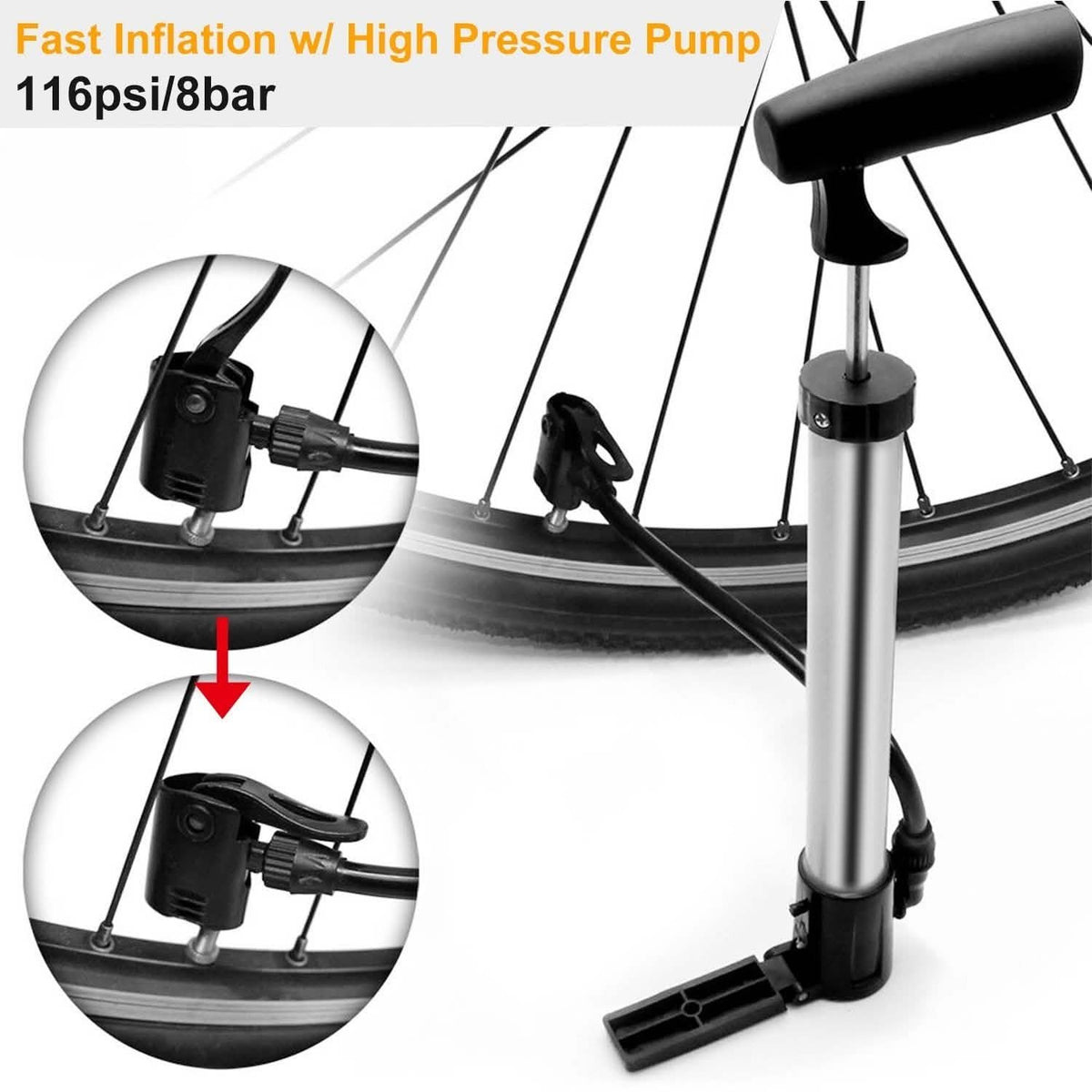 Mini Bike Pump Portable Bicycle Tire Inflator with Sports Ball Adapter