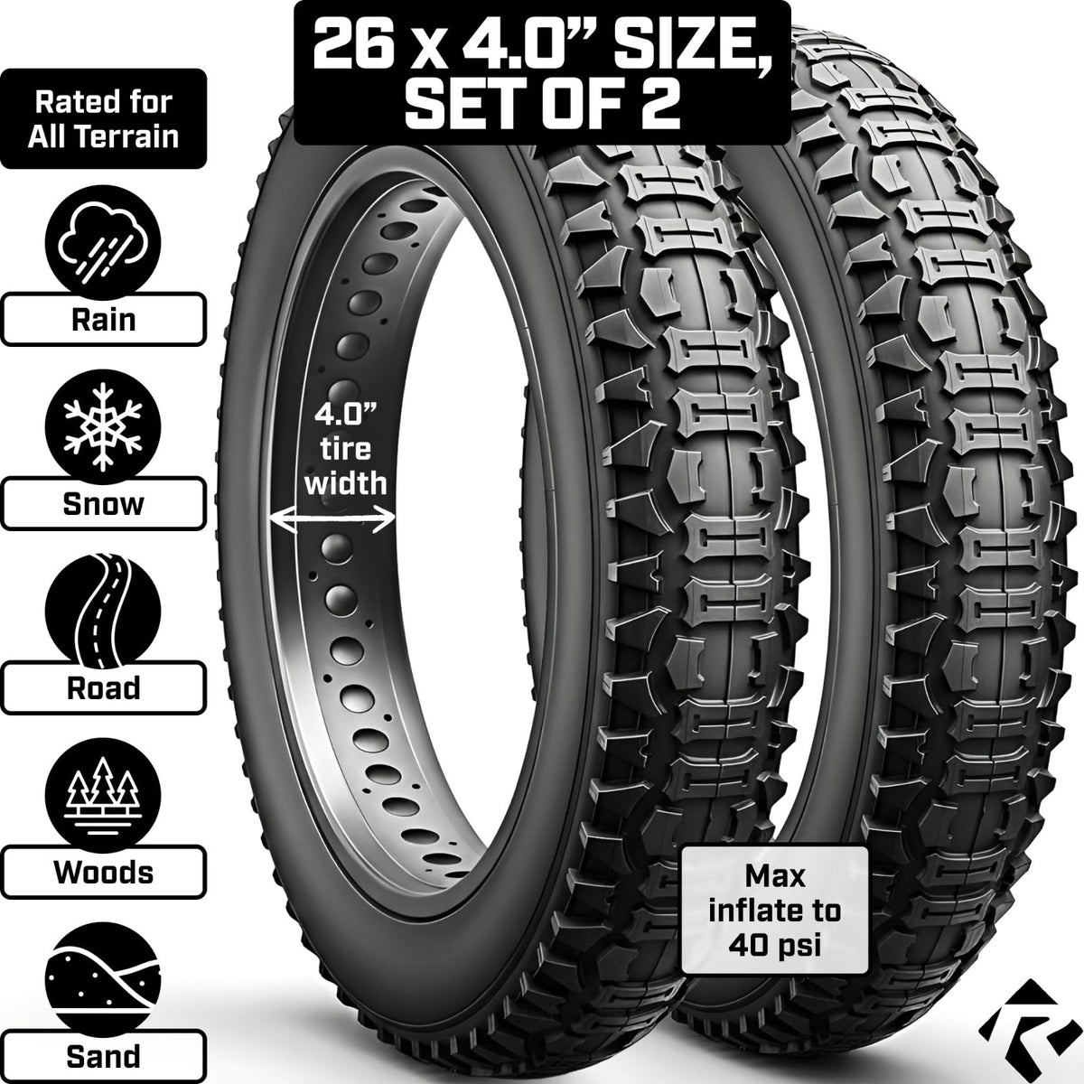 26x4.0 Fat Tire E-Bike Replacement All-Terrain Tires & Tubes - Durable Off-Road