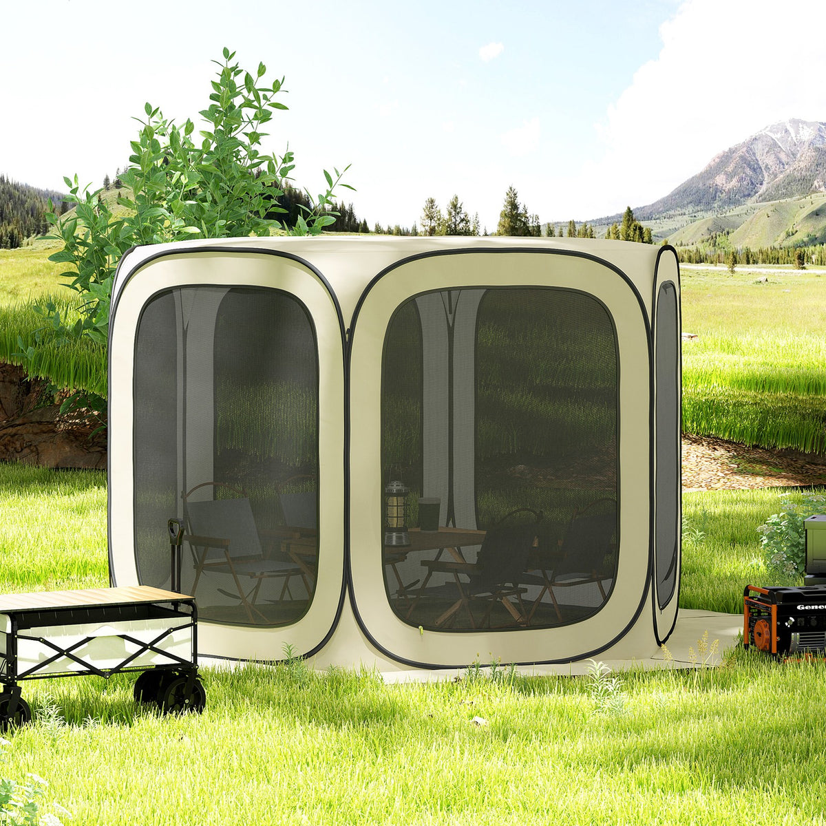 11ft Pop Up Screen Tent with UPF50+ Shade and Carry Bag - Beige Camping Gazebo