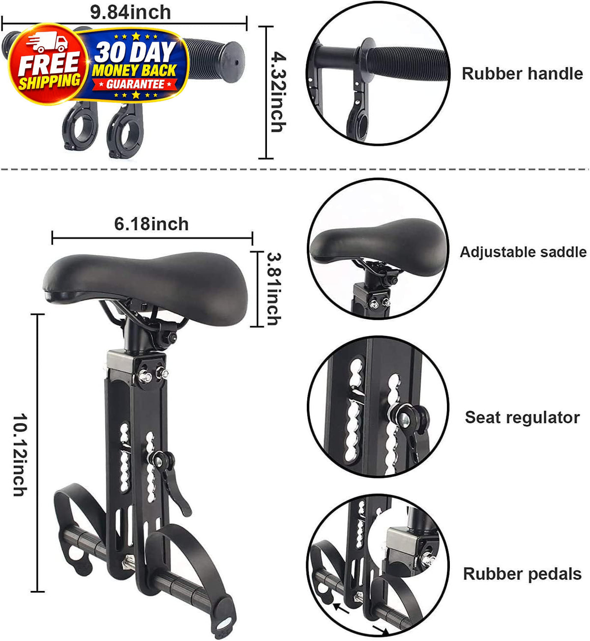 Kids Bike Seat Replacement with Handlebar - Detachable Front Mount for Mountain Biking