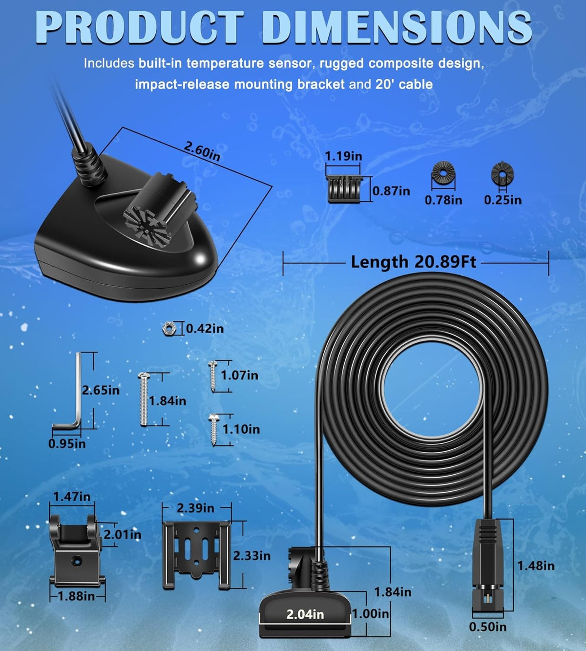 Transom Mount Fish Finder Transducer Compatible with Humminbird Helix Models - 20Ft Cable