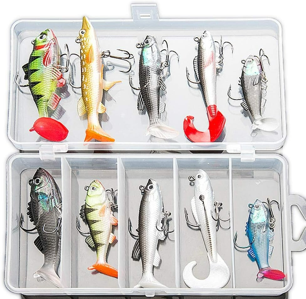 10Pcs Soft Fishing Lures Kit - Artificial Swimbaits for Bass Pike Trout