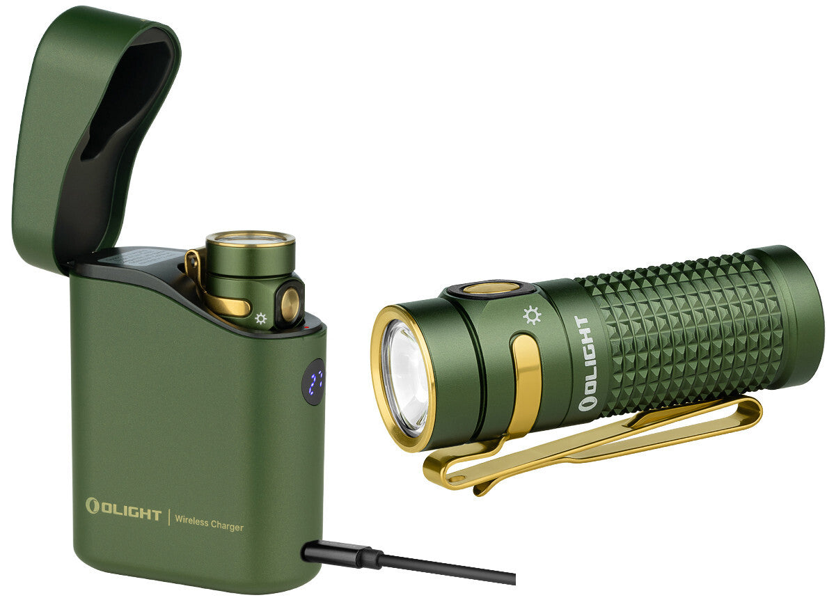 Rechargeable LED Flashlight with Charging Case - 1300 Lumens, OD Green